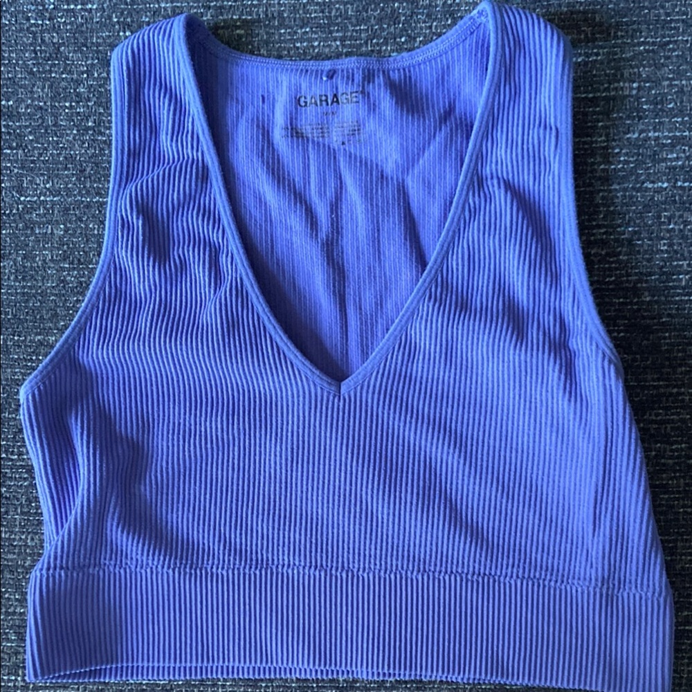 Garage Blue Ribbed Crop Tank Top - Picture 1 of 2